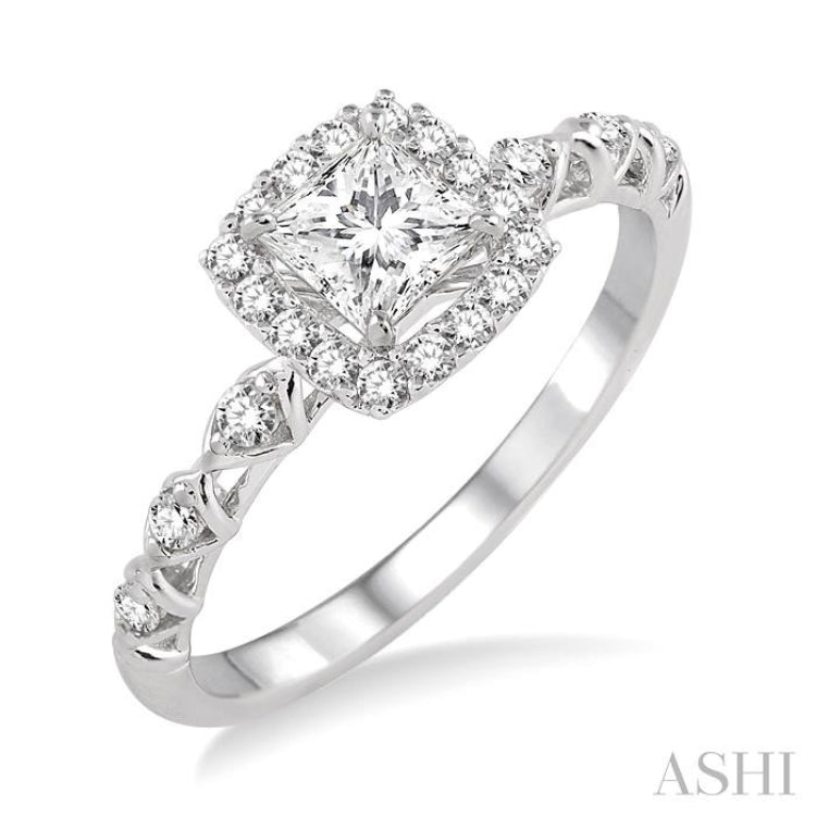 Princess Shape Semi-Mount Halo Diamond Engagement Ring