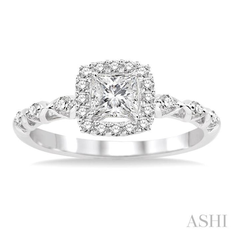 Princess Shape Semi-Mount Halo Diamond Engagement Ring