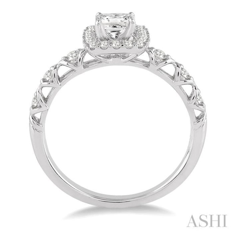 Princess Shape Semi-Mount Halo Diamond Engagement Ring