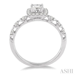 Princess Shape Semi-Mount Halo Diamond Engagement Ring