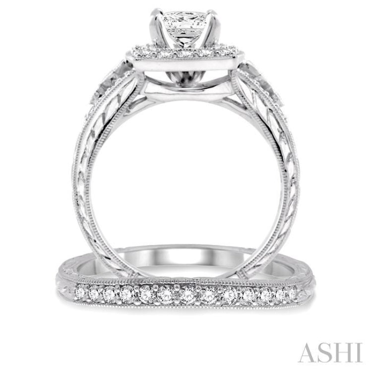 Princess Shape Halo Diamond Wedding Set