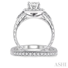 Princess Shape Halo Diamond Wedding Set