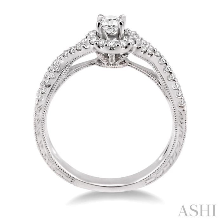 Round Shape Semi-Mount Halo Diamond Engagement Ring