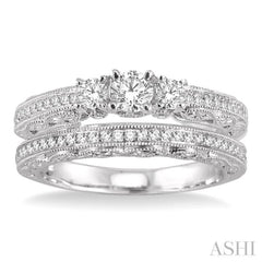 Round Shape Past Present & Future Diamond Wedding Set