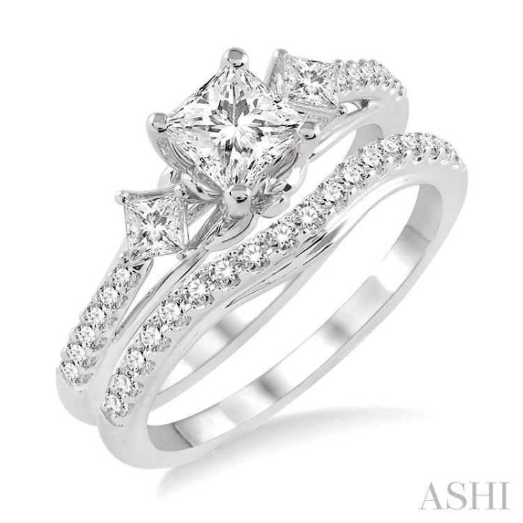 Princess Shape Past Present & Future Diamond Wedding Set