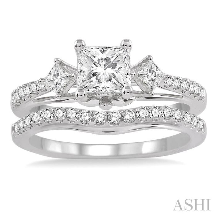 Princess Shape Past Present & Future Diamond Wedding Set