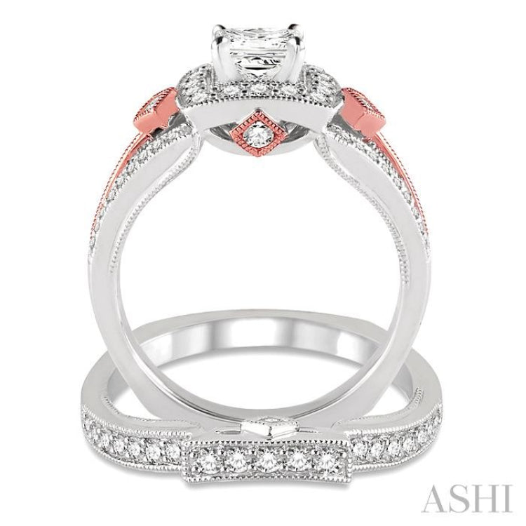 Princess Shape Halo Diamond Wedding Set