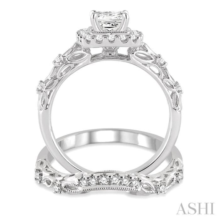 Princess Shape Halo Diamond Wedding Set