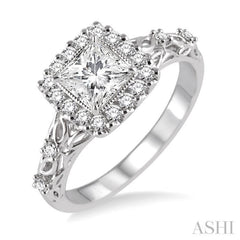 Princess Shape Semi-Mount Halo Diamond Engagement Ring