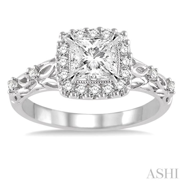 Princess Shape Semi-Mount Halo Diamond Engagement Ring