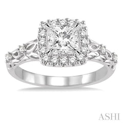 Princess Shape Semi-Mount Halo Diamond Engagement Ring