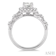 Princess Shape Semi-Mount Halo Diamond Engagement Ring