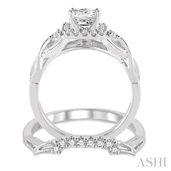 Princess Shape Halo Diamond Wedding Set