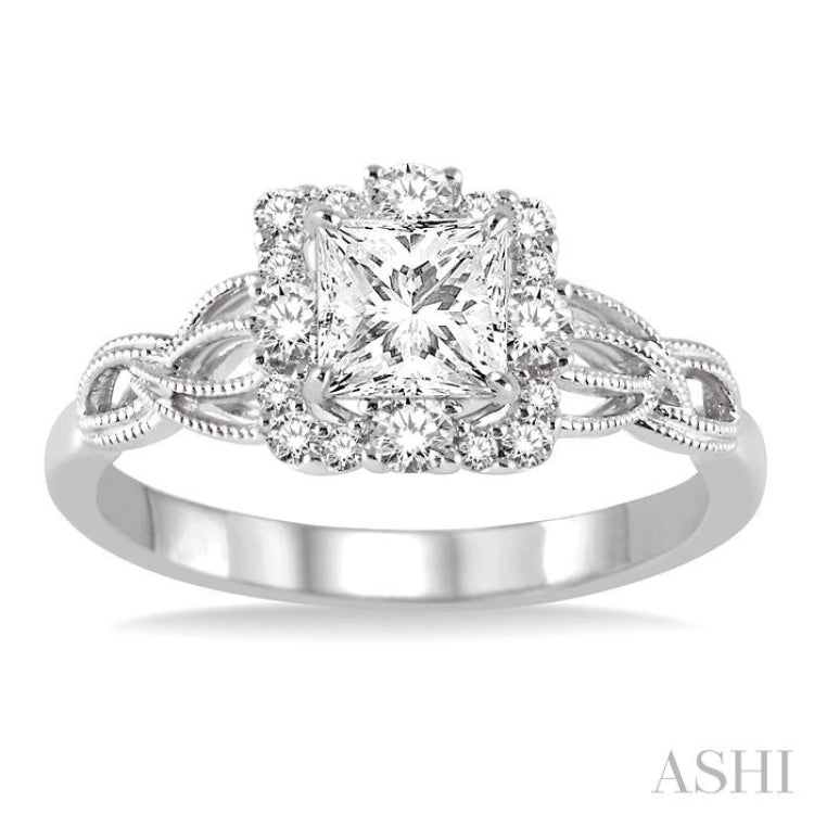 Princess Shape Halo Diamond Engagement Ring