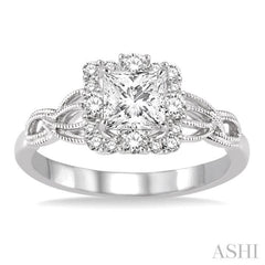 Princess Shape Semi-Mount Halo Diamond Engagement Ring