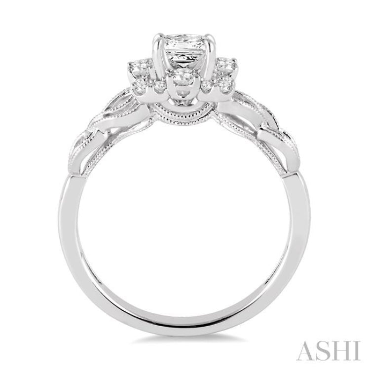 Princess Shape Semi-Mount Halo Diamond Engagement Ring