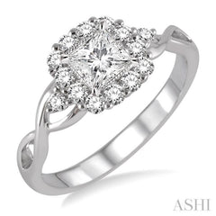 Princess Shape Halo Diamond Engagement Ring