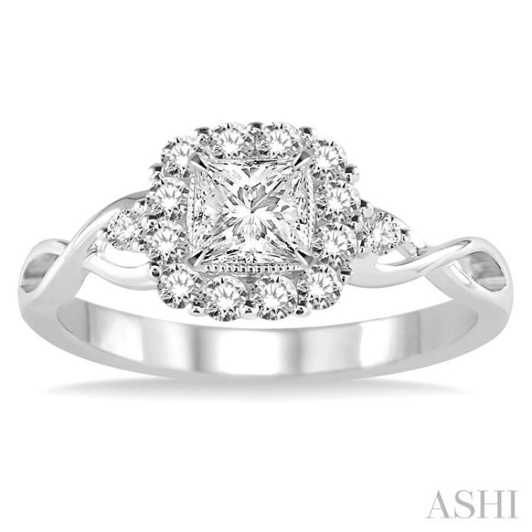 Princess Shape Halo Diamond Engagement Ring