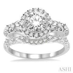 Round Shape Halo Diamond Wedding Set