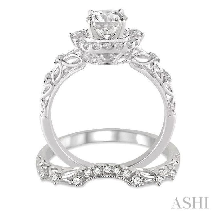 Round Shape Halo Diamond Wedding Set