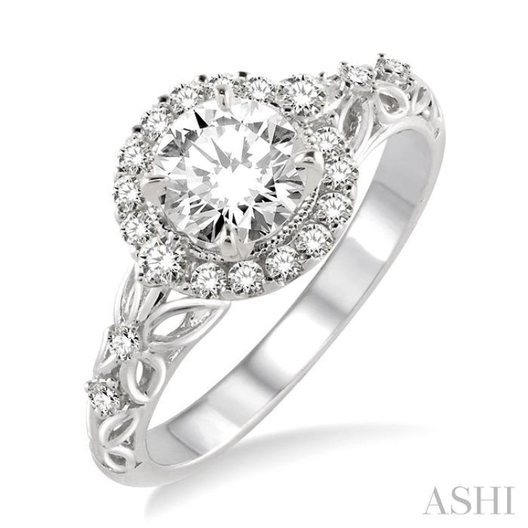 Round Shape Semi-Mount Halo Diamond Engagement Ring