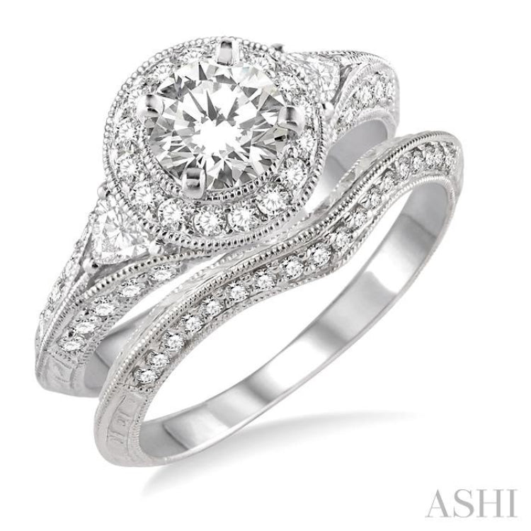 Round Shape Halo Diamond Wedding Set