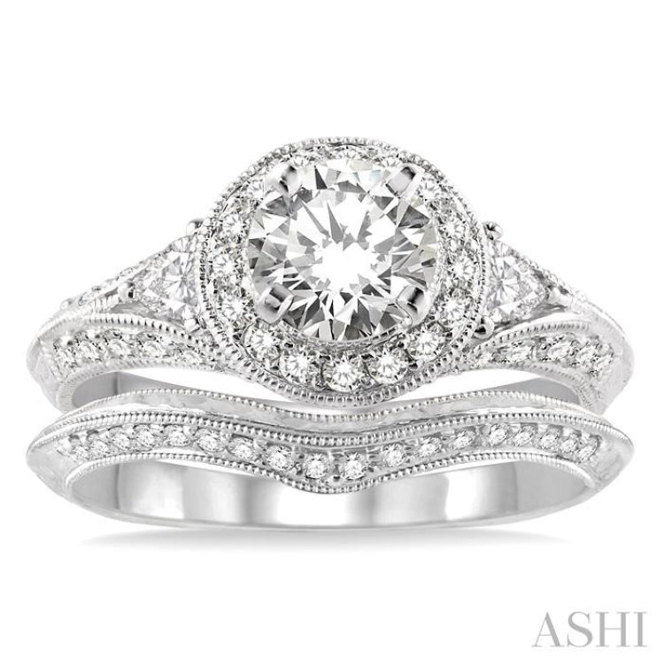 Round Shape Halo Diamond Wedding Set