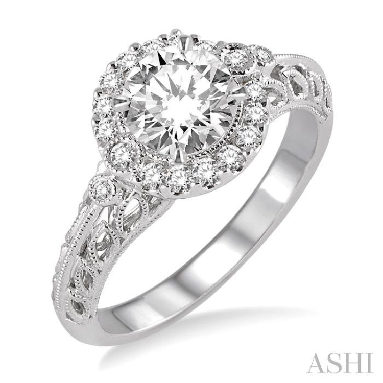 Round Shape Semi-Mount Halo Diamond Engagement Ring