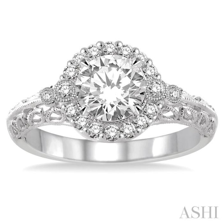 Round Shape Semi-Mount Halo Diamond Engagement Ring