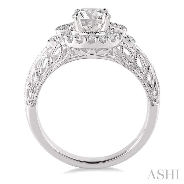 Round Shape Semi-Mount Halo Diamond Engagement Ring