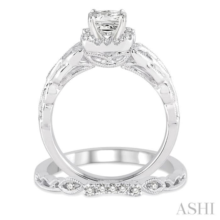 Princess Shape Halo Diamond Wedding Set