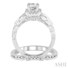 Princess Shape Halo Diamond Wedding Set