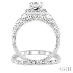 Princess Shape Halo Diamond Wedding Set