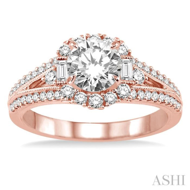 Round Shape Semi-Mount Halo Diamond Engagement Ring