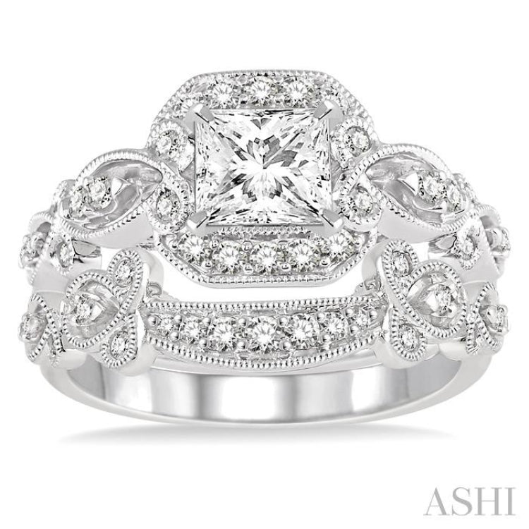 Princess Shape Halo Diamond Wedding Set