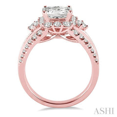 Princess Shape Semi-Mount Halo Diamond Engagement Ring