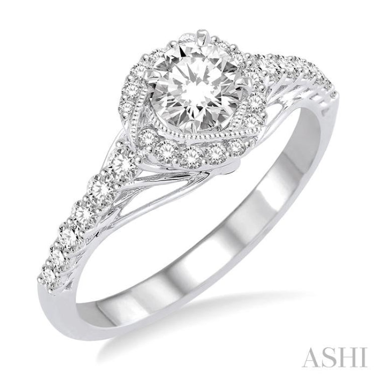 Round Shape Semi-Mount Halo Diamond Engagement Ring