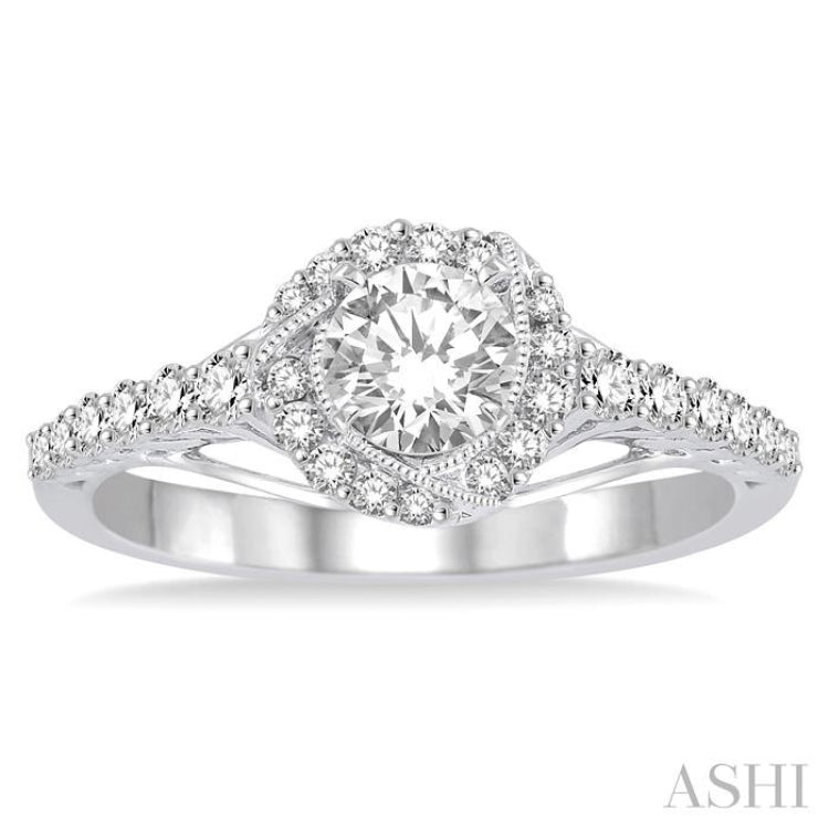 Round Shape Semi-Mount Halo Diamond Engagement Ring