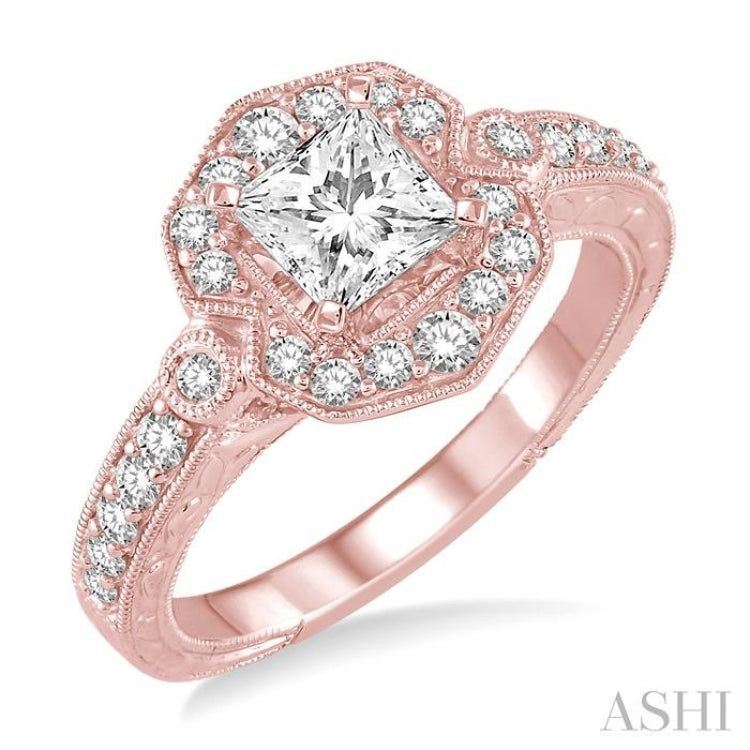 Princess Shape Semi-Mount Halo Diamond Engagement Ring