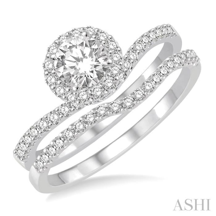 Round Shape Halo Diamond Wedding Set