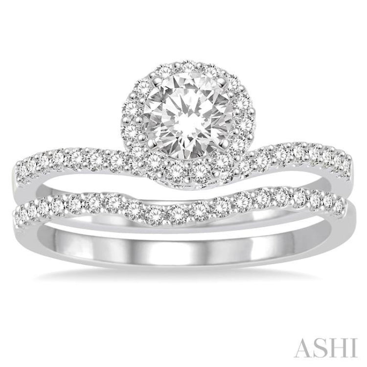 Round Shape Halo Diamond Wedding Set