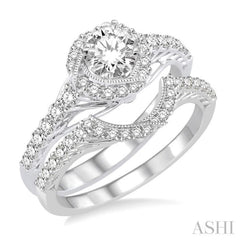 Round Shape Halo Diamond Wedding Set