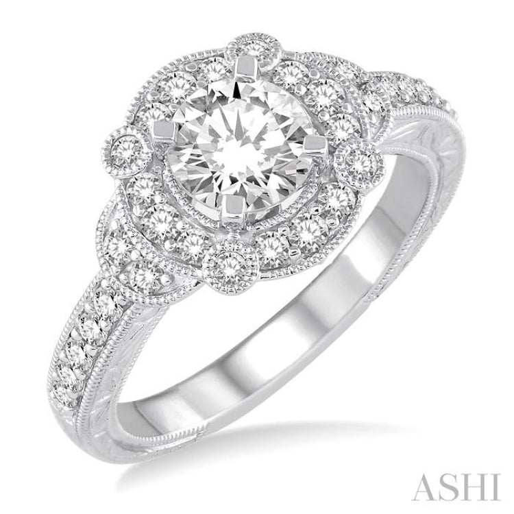 Round Shape Halo Diamond Engagement Ring