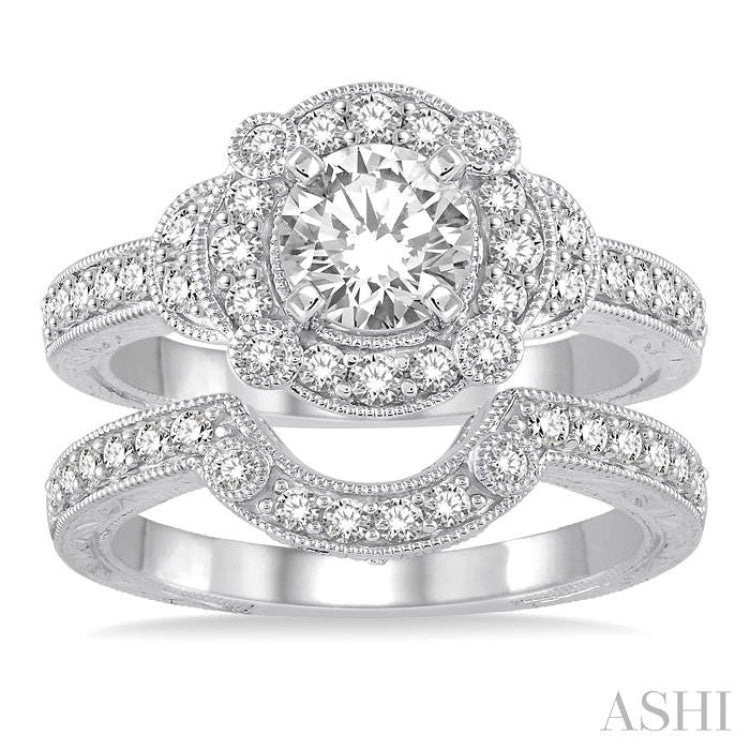 Round Shape Halo Diamond Wedding Set