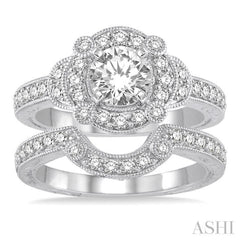 Round Shape Halo Diamond Wedding Set