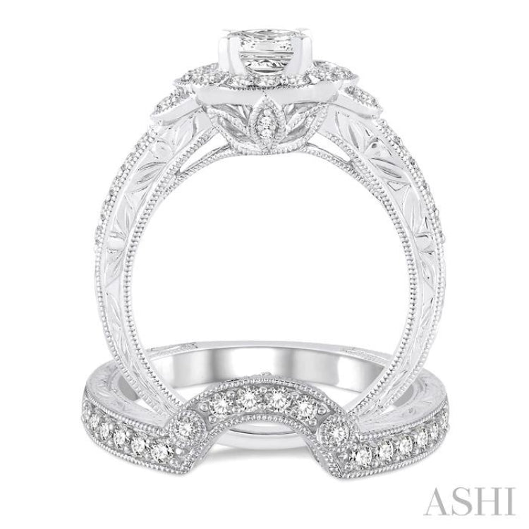 Round Shape Halo Diamond Wedding Set