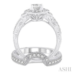 Round Shape Halo Diamond Wedding Set