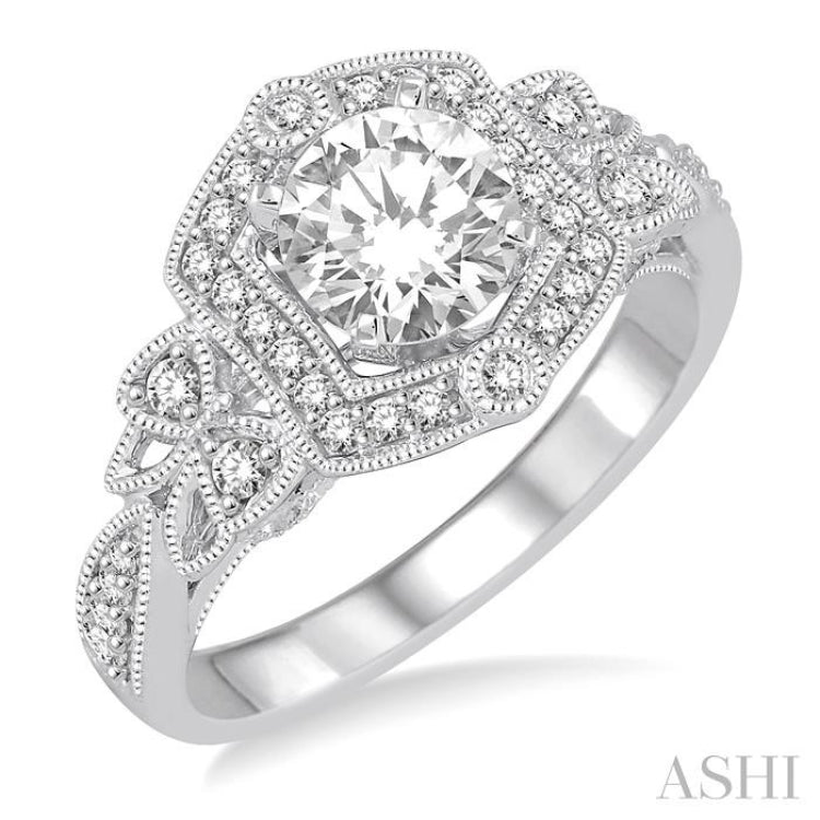 Round Shape Halo Diamond Engagement Ring