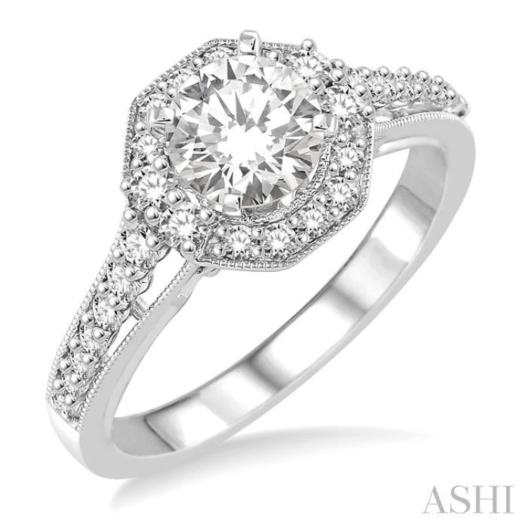 Round Shape Semi-Mount Halo Diamond Engagement Ring