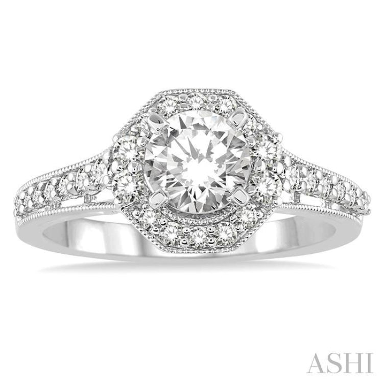 Round Shape Semi-Mount Halo Diamond Engagement Ring